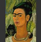 Monkey Canvas Paintings - daKahlo-Self-Portrait with Monkey 1938